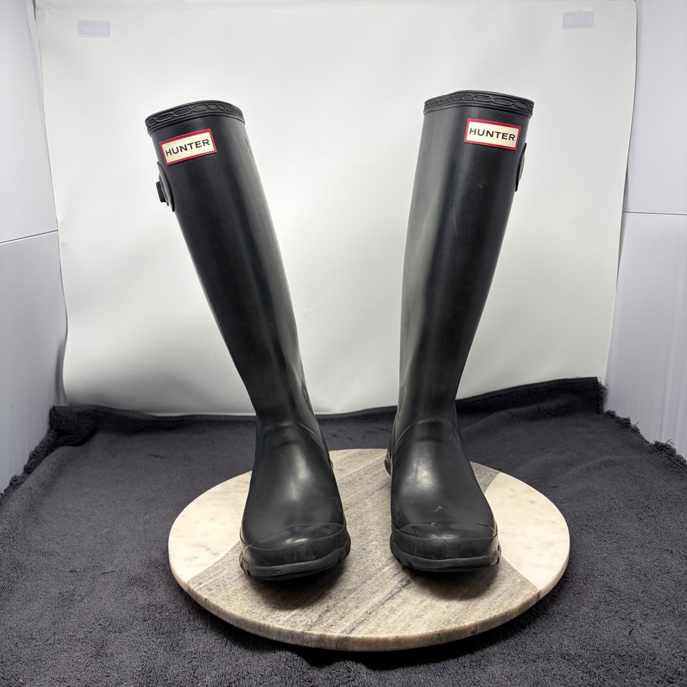 Hunter Huntress Rain Boots Womens Sz 5 Black Matte Tall Waterproof Wellies